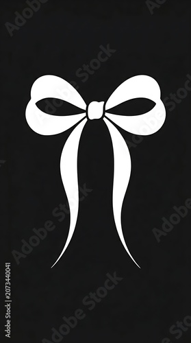 Simple white ribbon bow centered on a solid black background symbol
