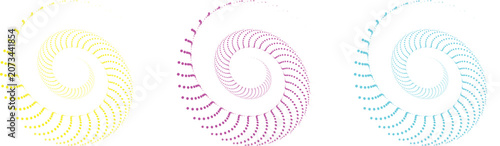 Abstract Radial Dotted Vortex Collection, Circular Halftone Swirl Patterns for Technology and Design Projects