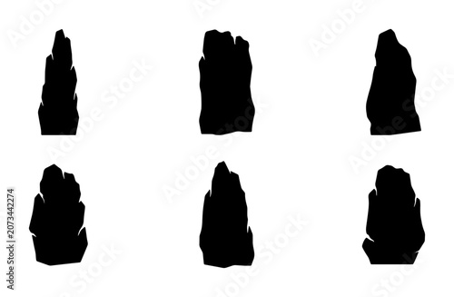 Rock Silhouettes, Stone Shapes, Mountain Peaks, Natural Elements Vector Set