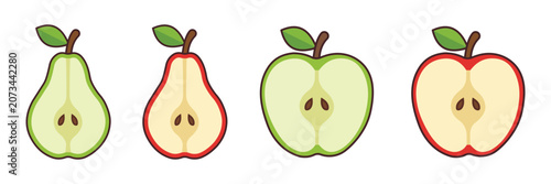 Fotografía small halves of fresh apples and pears row healthy sweet fruit collection bundle