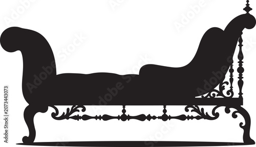Quadro em tela Elegant black chaise lounge sofa with ornate details on a textured background