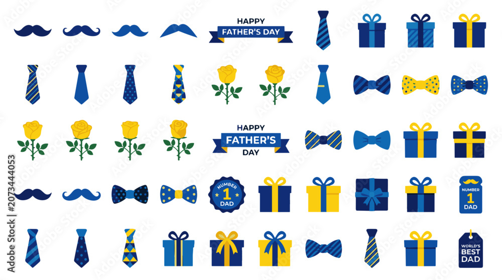 Fototapeta premium Set of various mens accessories and gifts for fathers day celebration on blue background
