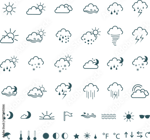 Weather Forecast Line Icons Set