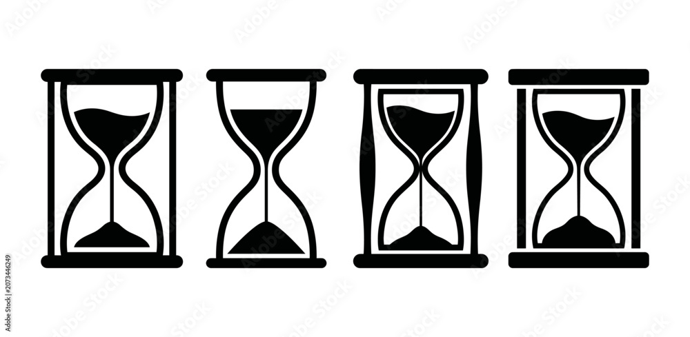 Fototapeta premium Hourglass vector icons set black sand glass clock timers flat sandglass line icon collection countdown and deadline symbols