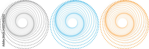 Abstract Rotational Swirl Shapes Bundle with Concentric Line Rings and Dotted Spiral Background Elements