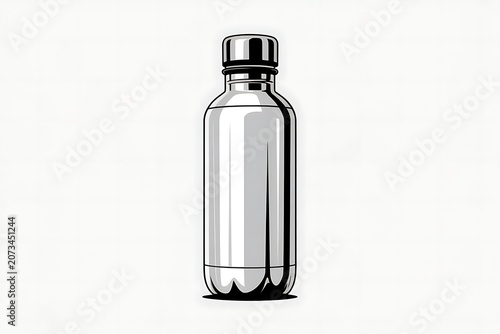 Vector Realistic 3d White, Silver and Black Empty Glossy Metal Reusable Water Bottle with Silver Bung Set Closeup Isolated on White Background. Design template of Packaging Mockup. Front View