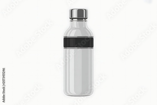 Vector Realistic 3d White, Silver and Black Empty Glossy Metal Reusable Water Bottle with Silver Bung Set Closeup Isolated on White Background. Design template of Packaging Mockup. Front View