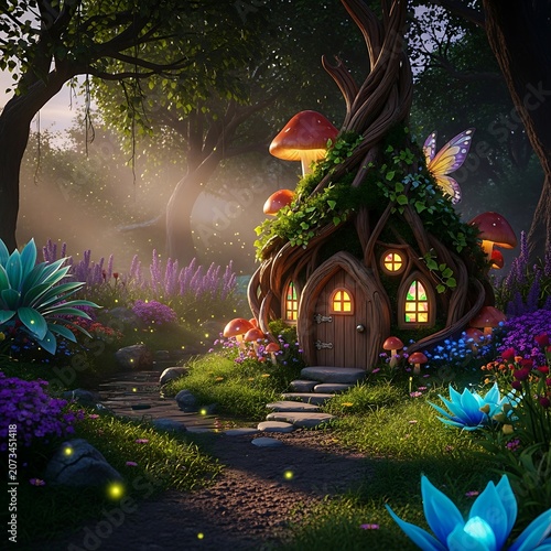 Colorful illuminated garden path at night.