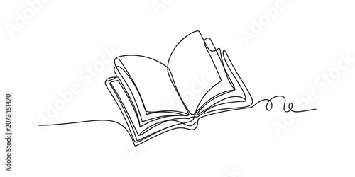Photos Open book drawing made with a single continuous line style Vector, illustration