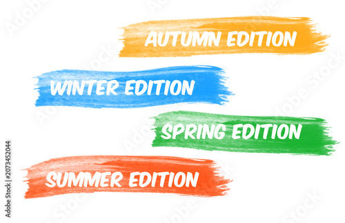 Four Seasons Colorful Brush Strokes Text Banners Vector