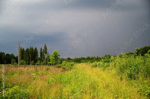 A landscape with prerain clouds