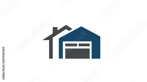 Minimalist icon featuring a modern house and garage design.