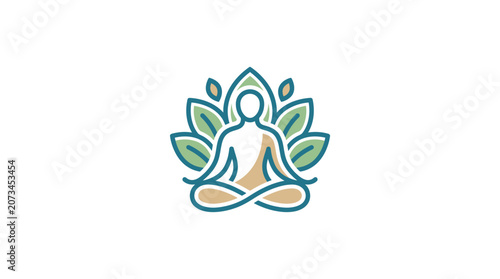Minimalist meditation logo featuring a person sitting in a lotus position with leaves.