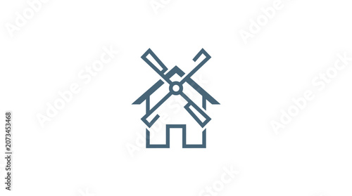 Minimalist outline icon of a classic windmill building.