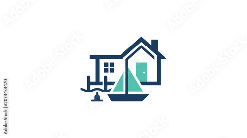 Minimalist lake house logo design with a sailboat icon.