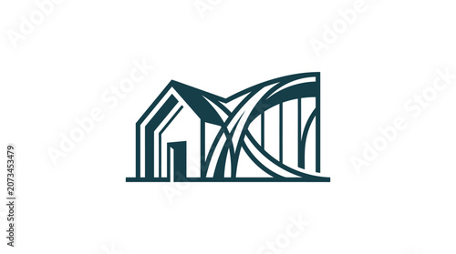 Minimalist modern house logo design with abstract architectural lines.