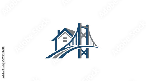 Minimalist Real Estate Logo Design Featuring House and Bridge Concept.