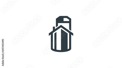 Minimalist Real Estate Logo Icon Featuring House and Building Elements.