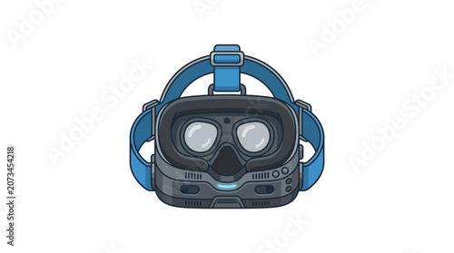 A digital illustration of a modern virtual reality headset device