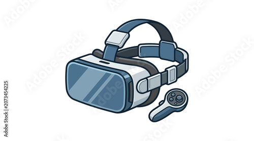 A modern virtual reality headset with a handheld controller device