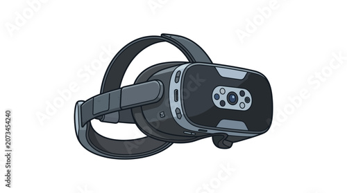 A modern virtual reality headset is shown on a white background