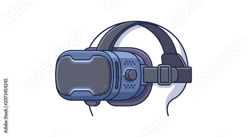 A modern virtual reality headset is shown on a white background