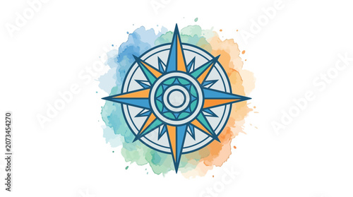 A colorful artistic compass icon on a soft watercolor background