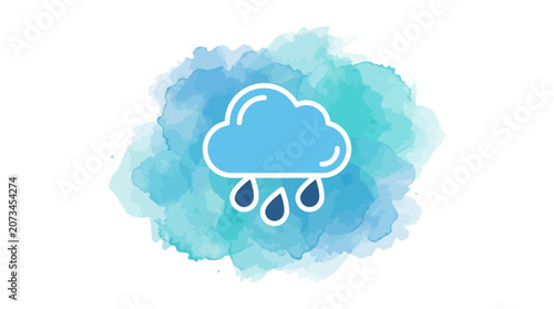 A simple blue weather icon sits on a watercolor background