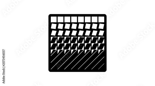A minimalist square icon features a geometric pattern of shapes
