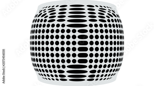 A black and white sphere with a repeating dot pattern design