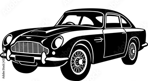 A classic vintage sports car is shown in a simple illustration