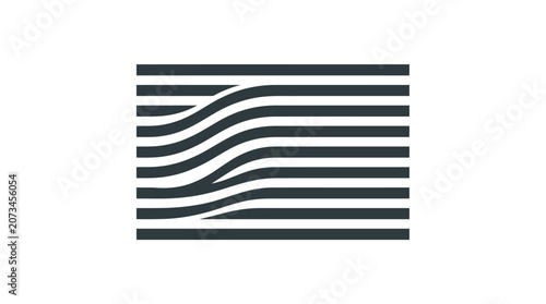 A minimalist graphic design featuring dark horizontal wavy lines pattern