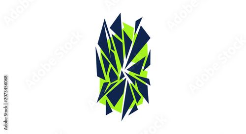 A vibrant abstract design featuring sharp dark geometric shards