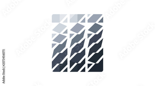 A minimalist abstract design featuring geometric shapes in gray tones