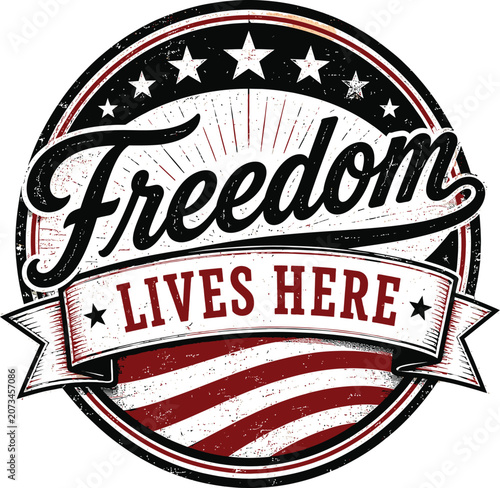 Vintage american freedom emblem with stars and stripes patriotic design for independence day