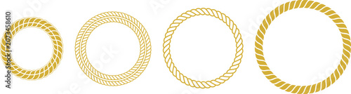 Golden rope circle frame set four sizes twisted cord border decoration vector illustration