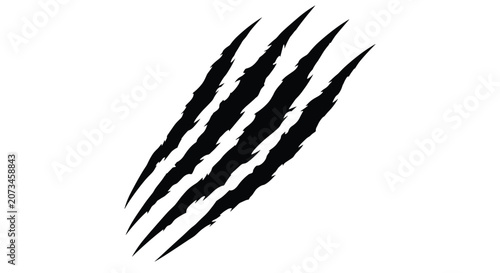 Powerful wild beast black claw scratch marks indicating tiger, bear, or monster attack on white background.