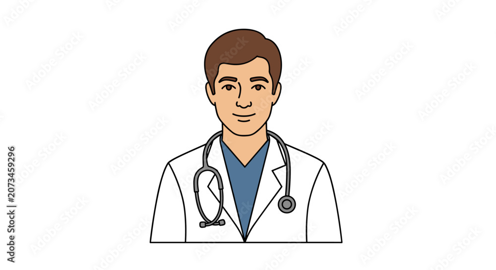 Fototapeta premium Smiling Male Doctor Avatar with Stethoscope