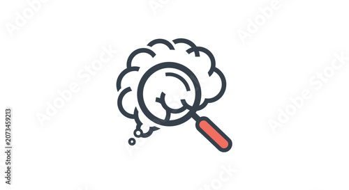Foto Brain Research and Analysis Icon with Magnifying Glass