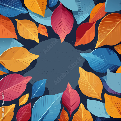 Vibrant autumn leaves in circular pattern.