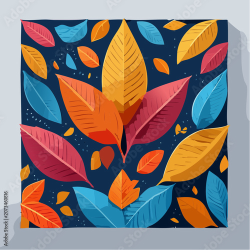Vibrant colorful leaves on dark background.