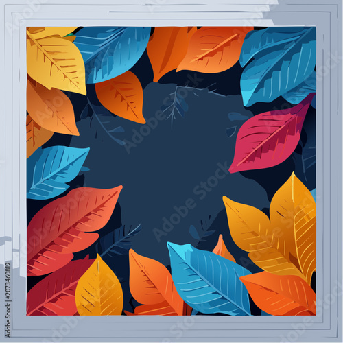 Vibrant autumn leaves on dark background.