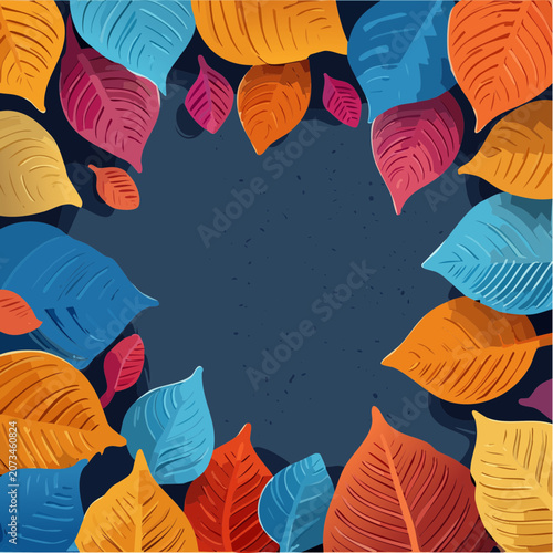 Vibrant colorful leaves on dark background.