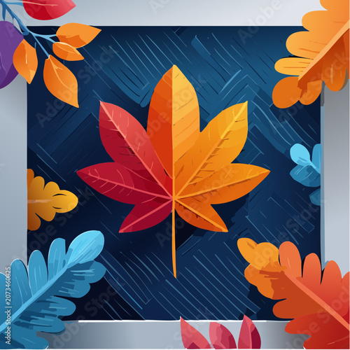 Vibrant autumn leaves on dark background.
