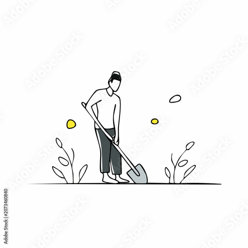 Man digging in garden with shovel.