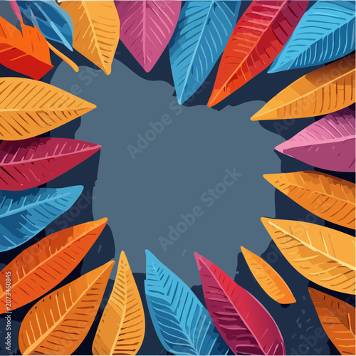 Vibrant colorful leaves forming circular pattern.