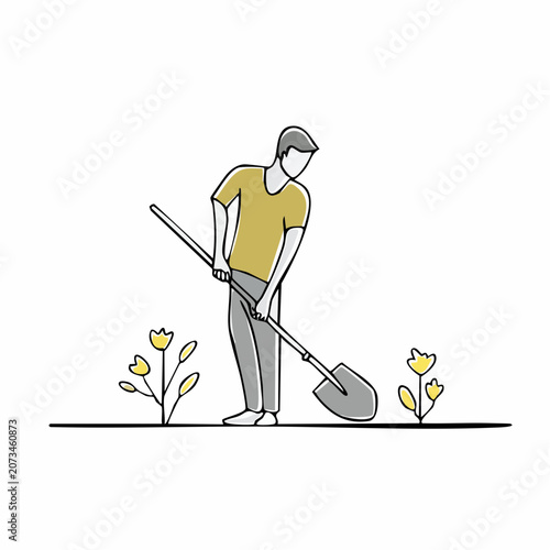 Man gardening with a shovel outdoors.