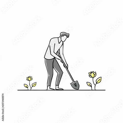 Man planting flowers in the garden.