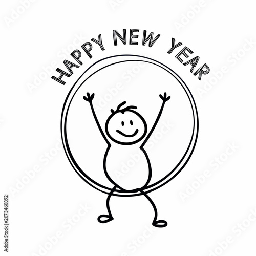 A stick figure celebrating Happy New Year.