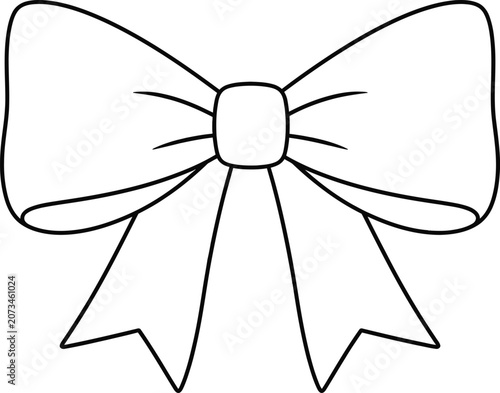 Black and white line art illustration of a classic gift bow isolated on white